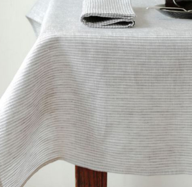 fog linen work　リネンテーブルクロスL グレーホワイトストライプ