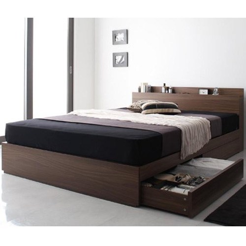 General ダブルベッド ボンネルコイルマットレス付き ウォルナットブラウン