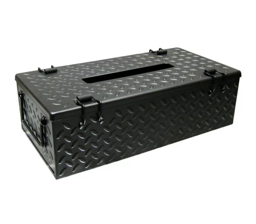 ガレージ鉄板柄のビンテージ ティッシュケース