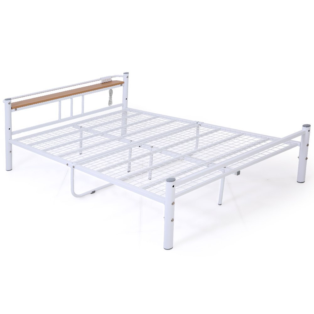 LOWYA パイプベッド 宮付き コンセント 2口付き 脚高26～36cm