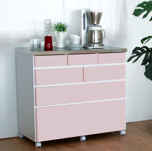 19家具 天板ステンレス引出いっぱいキッチンカウンター