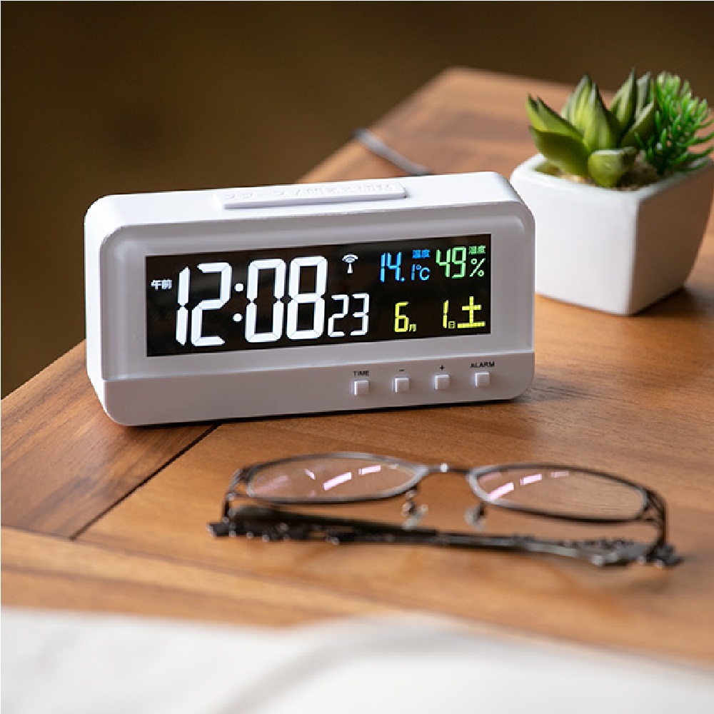 電波時計 置き型 目覚まし時計 多機能 カラーハープ