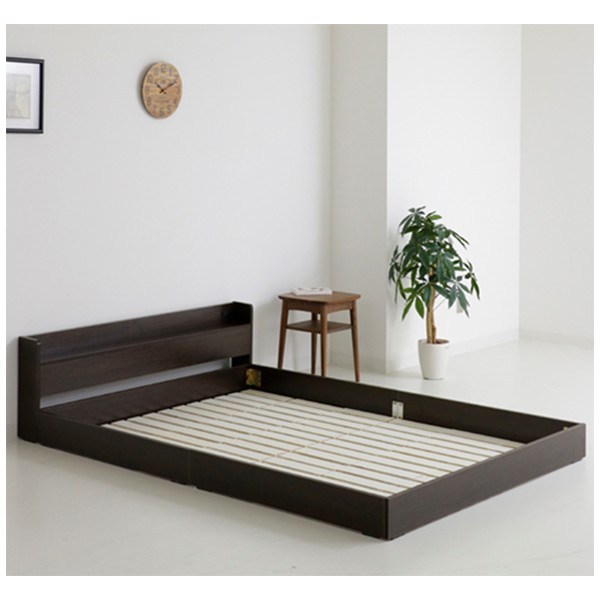 ダブルベッド 宮付き 1口コンセント付き 幅145cm MDF プリント紙 すのこ