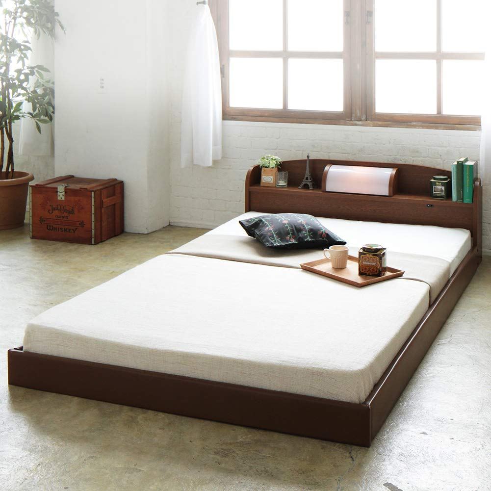 日本製 フロアベッド ダブル  ブラウン