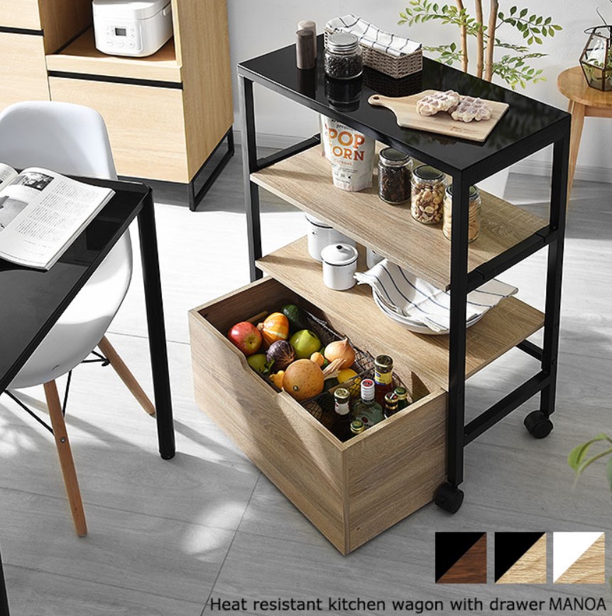引出し付き耐熱天板キッチンワゴン マノア