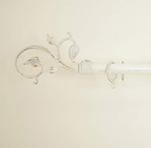 リビングプラス  アイアン 伸縮 カーテンレール リーフ アンティークホワイト1.2s-wh-1