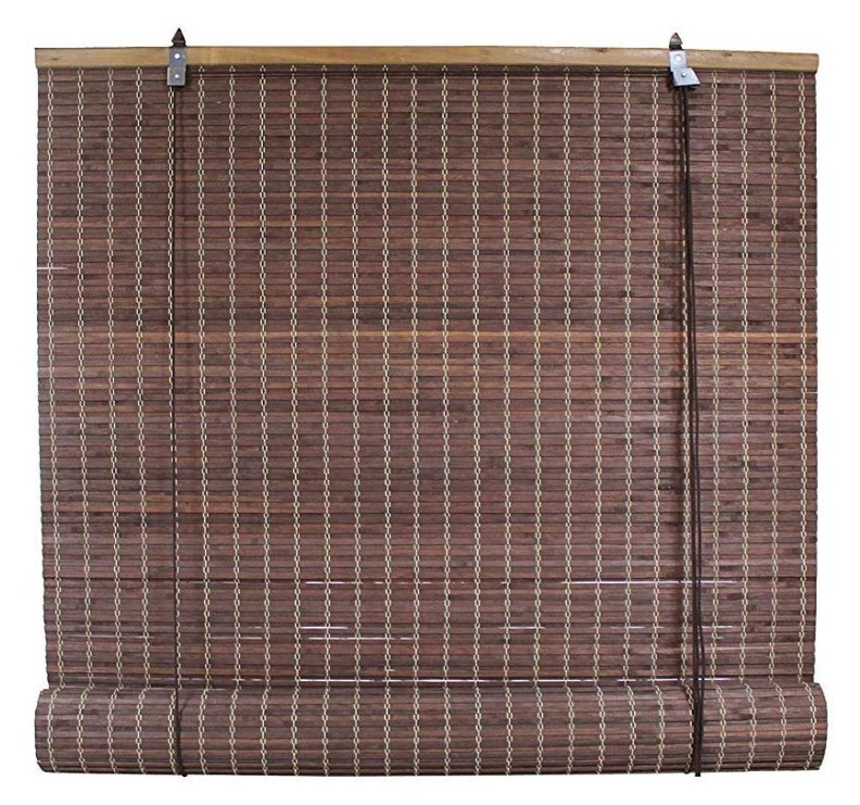 竹製スクリーン 目隠し 遮光 ロールアップ式 ブラウン色