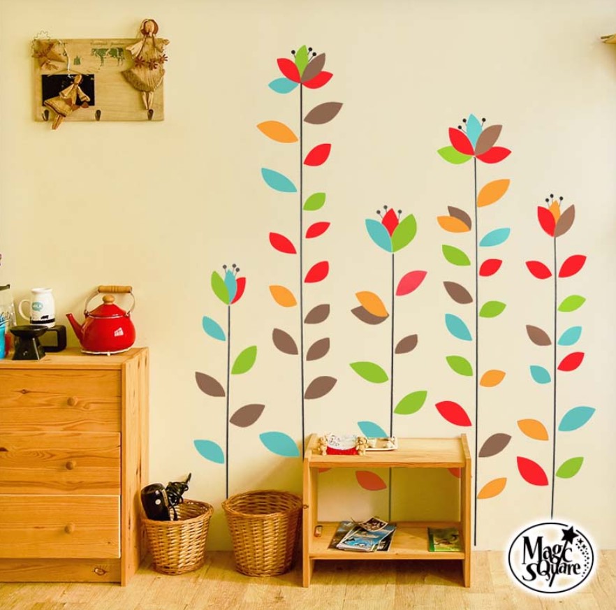 ウォールステッカー レトロフラワー w0100