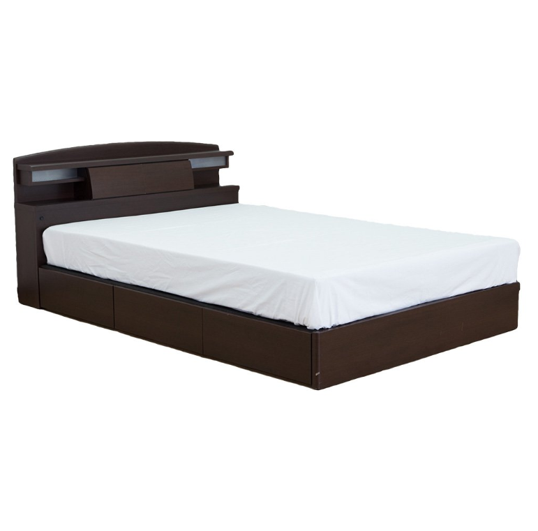 ダブルベッド+ポケットコイルマットレスセット 140cmコンセント付き 照明付き