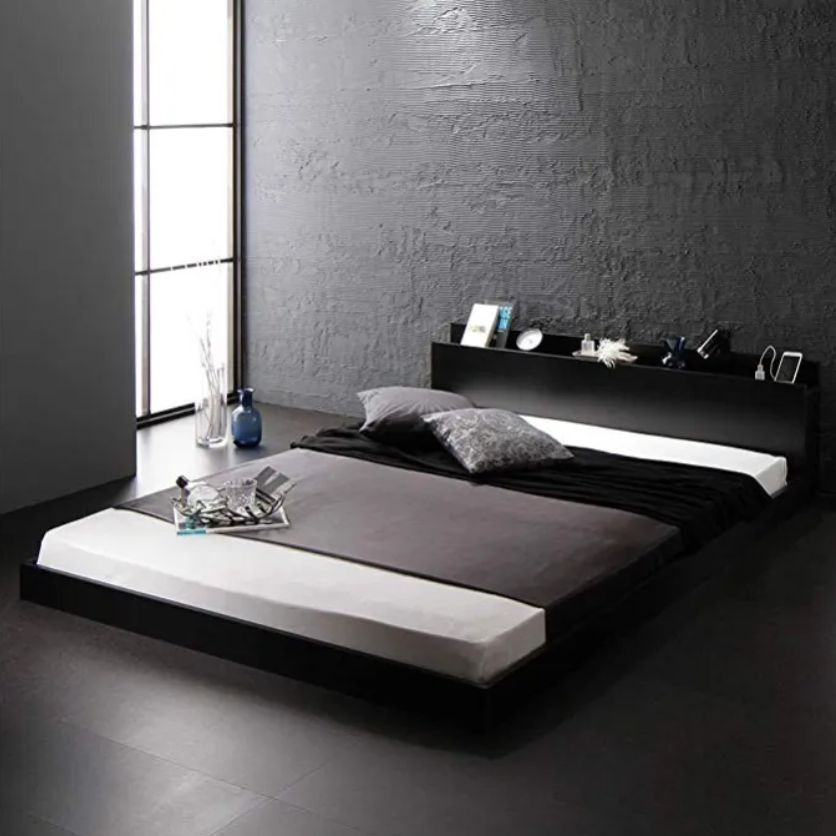 ベッド 低床 ロータイプ  宮付き 棚付き コンセント付き ベッドフレームのみ