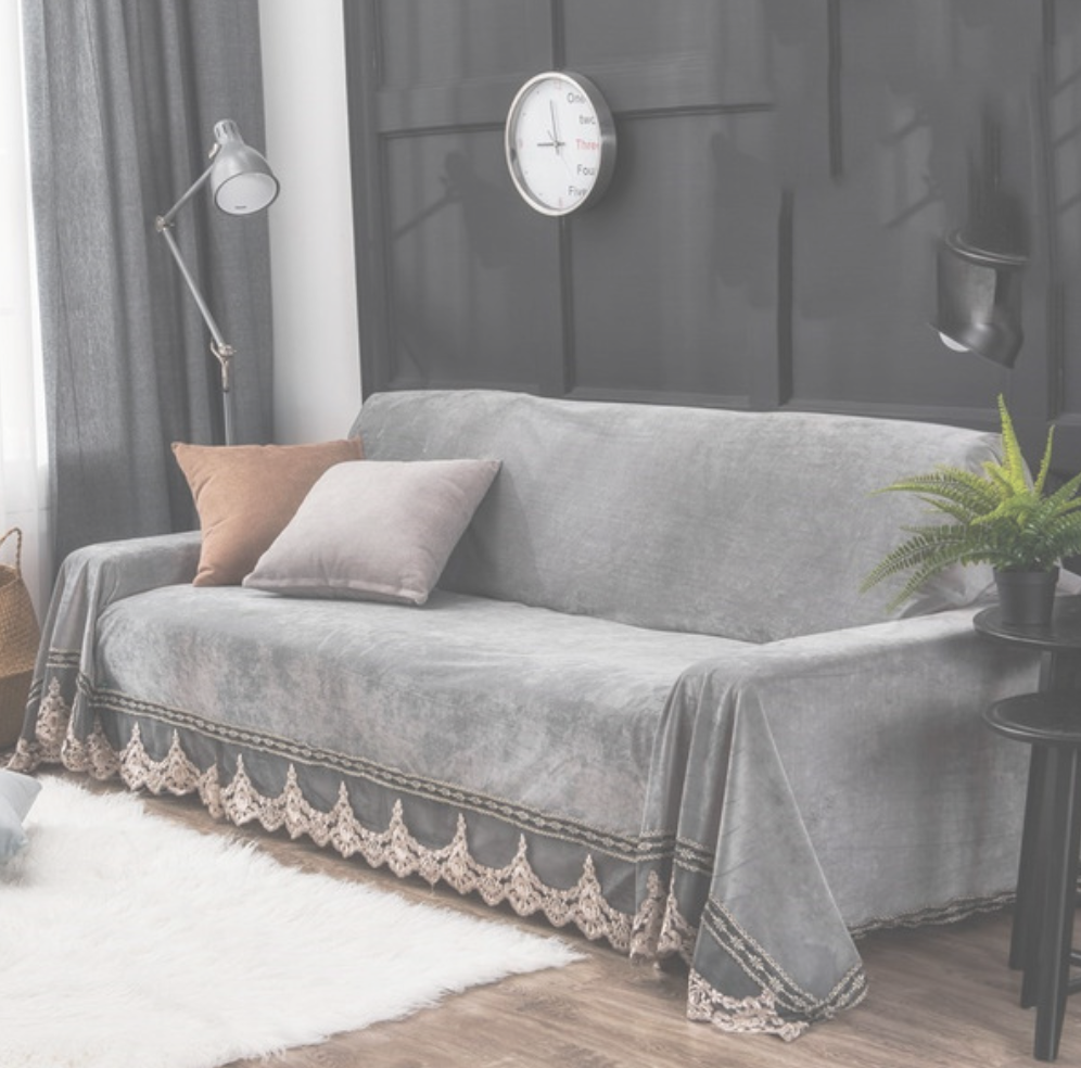 ソファカバー レースの縁取り ベロア風 ヨーロピアン調 2人掛け用