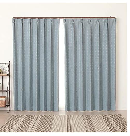 超遮光カーテン 遮光率100％ 断熱防音 5218ドットグレーブルー
