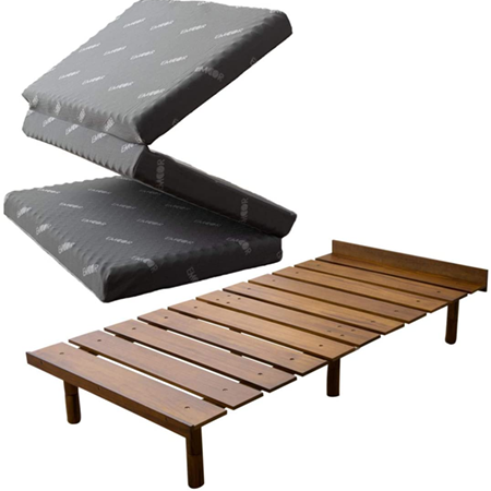 EMOOR（エムール） 三つ折りマットレス・天然木すのこベッド 2点セット zd-b001