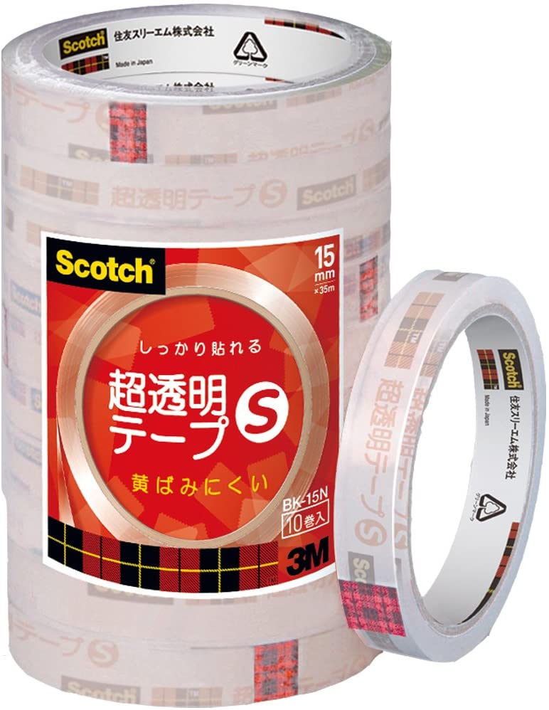 3M スコッチ 超透明テープS 10巻パック 15mm×35m 大巻 BK-15N