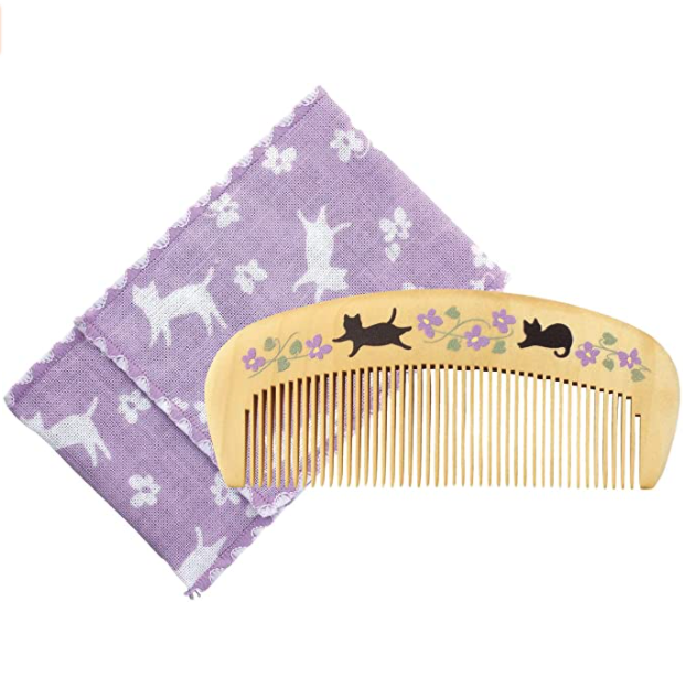 くろちく 椿堂 潤いつげ櫛 花猫