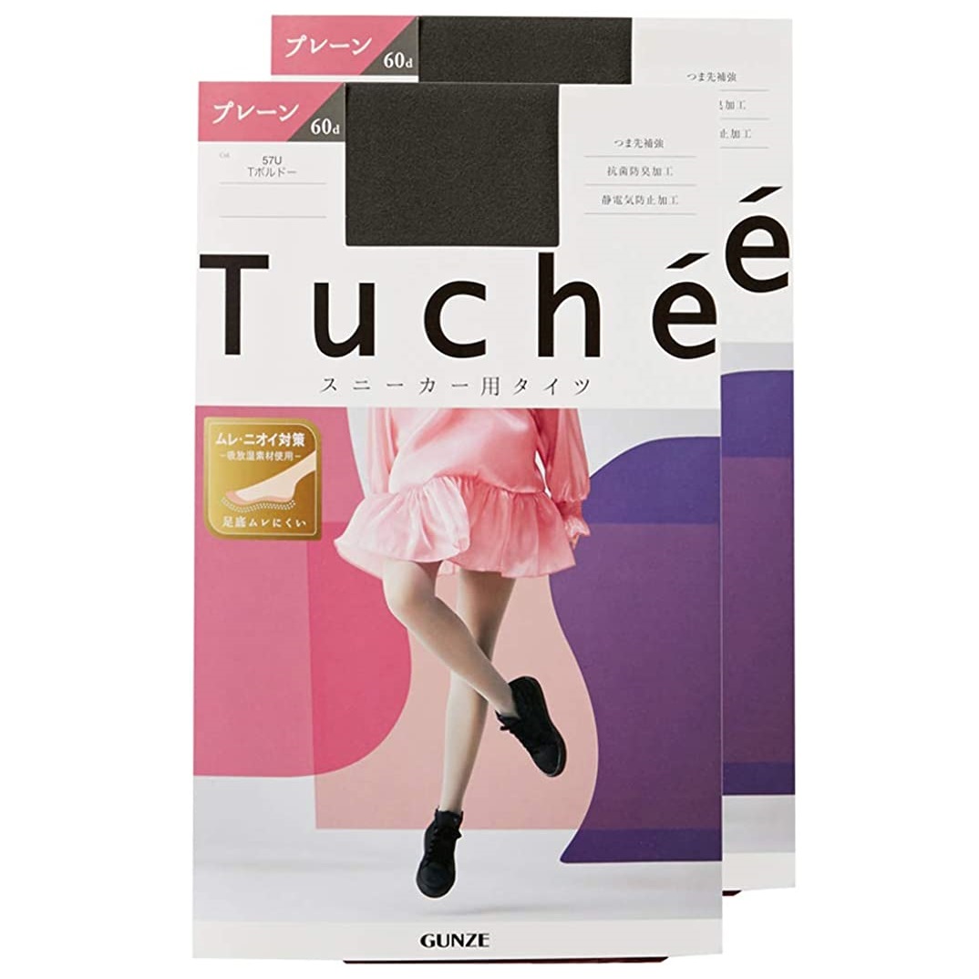 GUNZE タイツ Tuche トゥシェ スニーカー用 ソリッドカラー 足底キュープナイロン 60デニール 同色2足組 レディース THW1