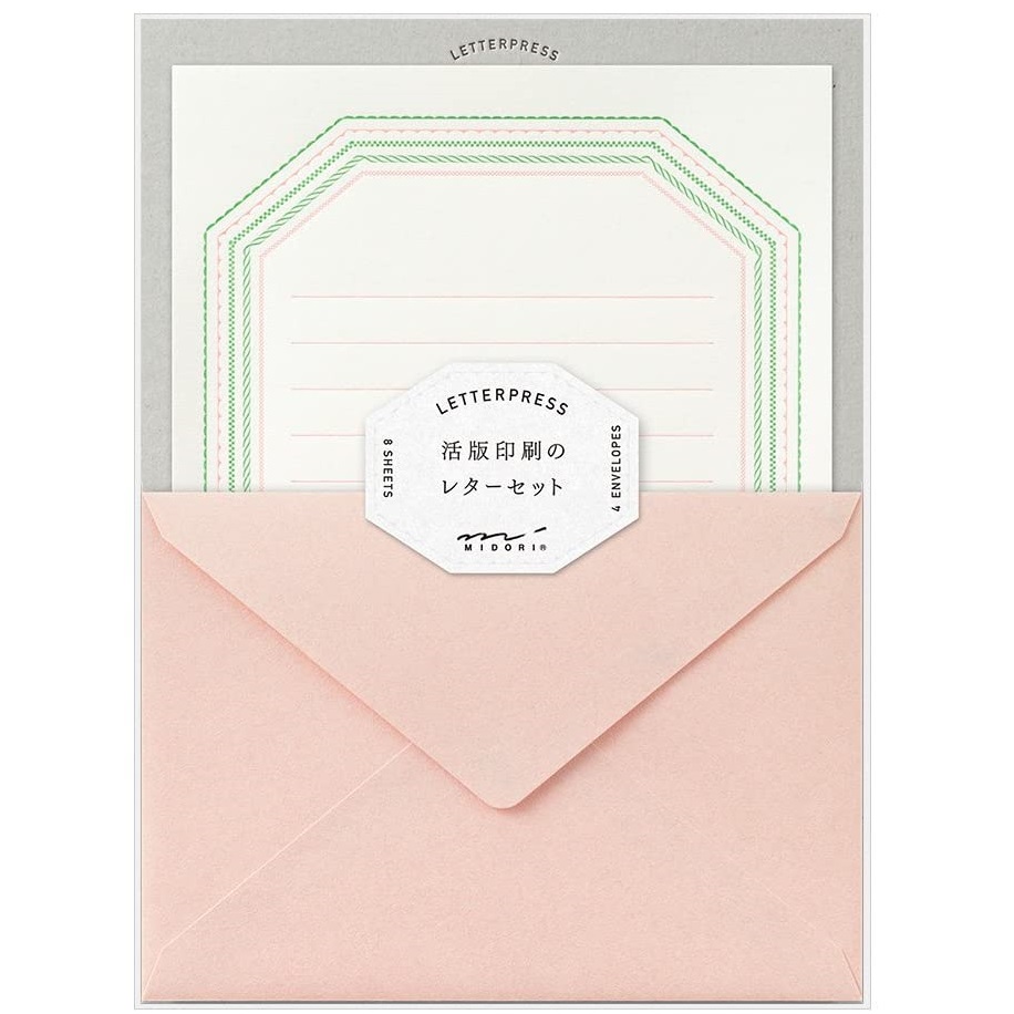 ミドリ レターセット 活版 フレーム柄 ピンク 86462006