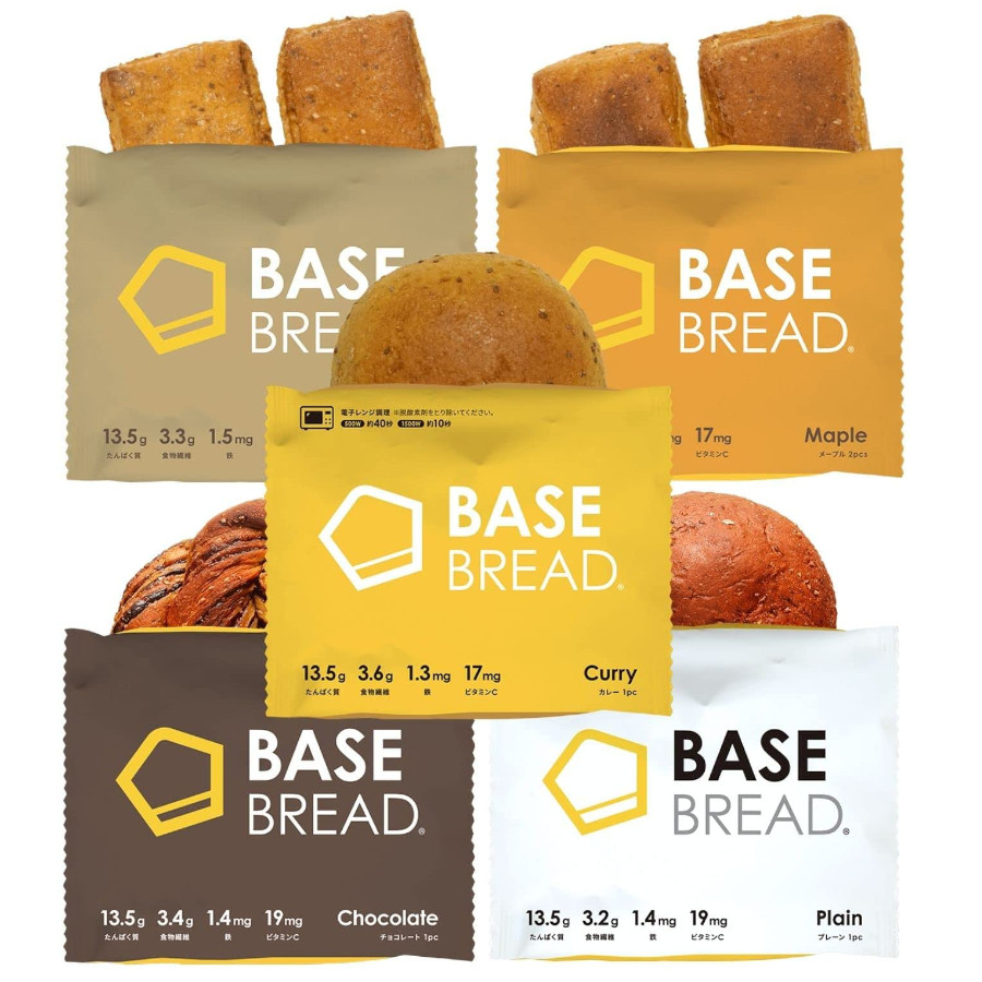 BASE FOOD（ベースフード） BASE BREAD（ベースブレッド） 5種（プレーン4袋・チョコ4袋・メープル4袋・シナモン4袋・カレー4袋）