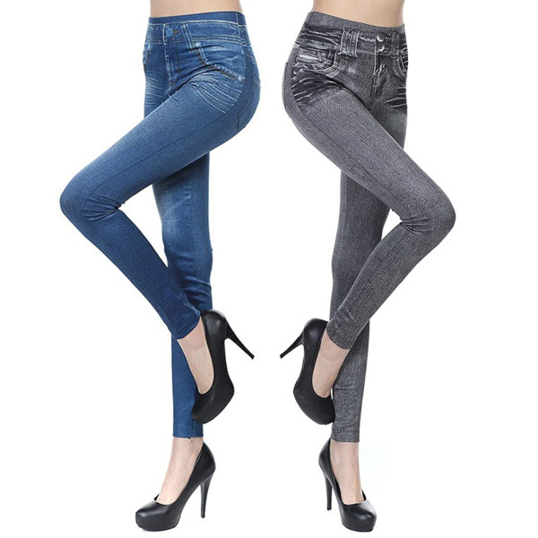 unicona 高弾力レギンス デニム風プリントレギンス