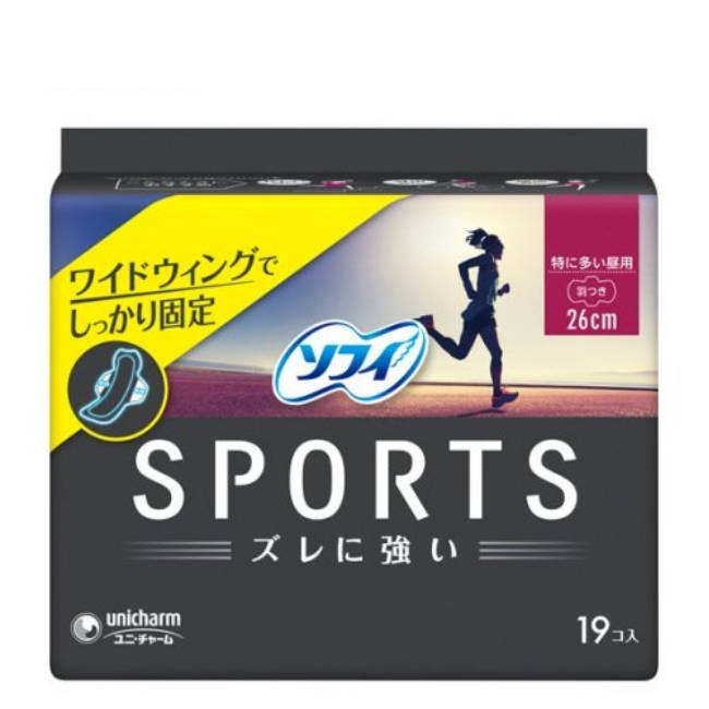 ソフィ SPORTS「ナプキン」 ズレに強い 特に多い「昼」用 羽つき 26cm