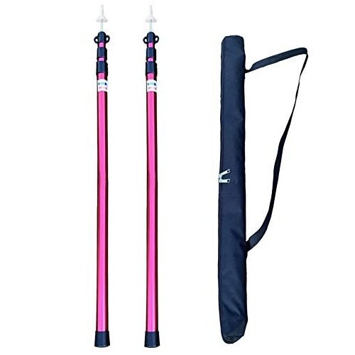 ダイヤモンドスナップ タープポール 伸縮式 ワンタッチ 組立不要 0.9m-2.3m 2本セット 収納付き (レッド2本セット)