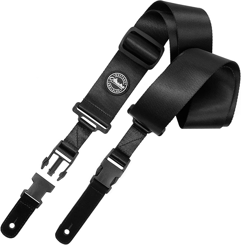 Amumu ナイロンシートベルトギターストラップクリップ付きファスナーバックルフィット ‎STP-NYL-BSC-BLK